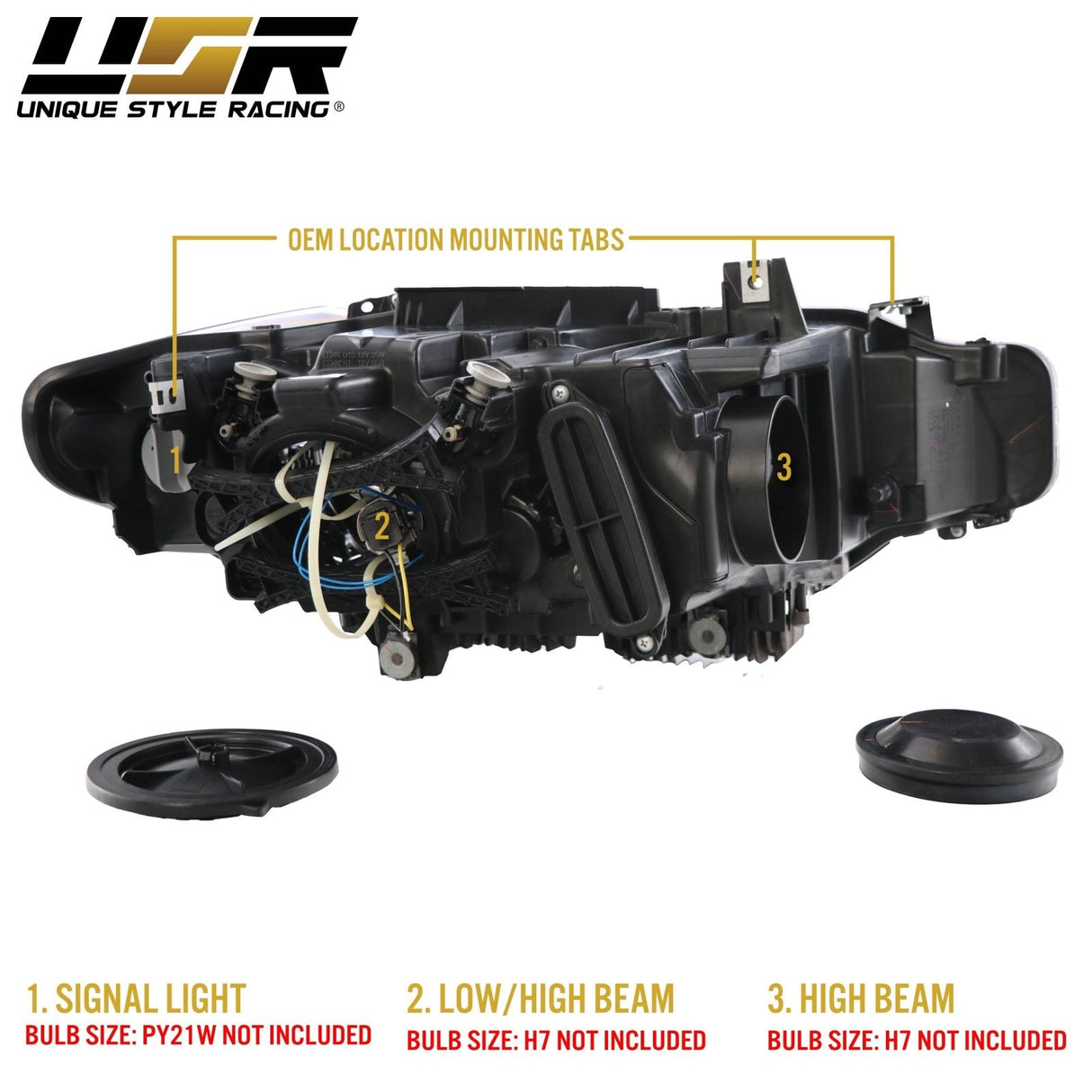 2012-2015 BMW F30 3 Series Black Projector Headlights with Halogen Bulbs