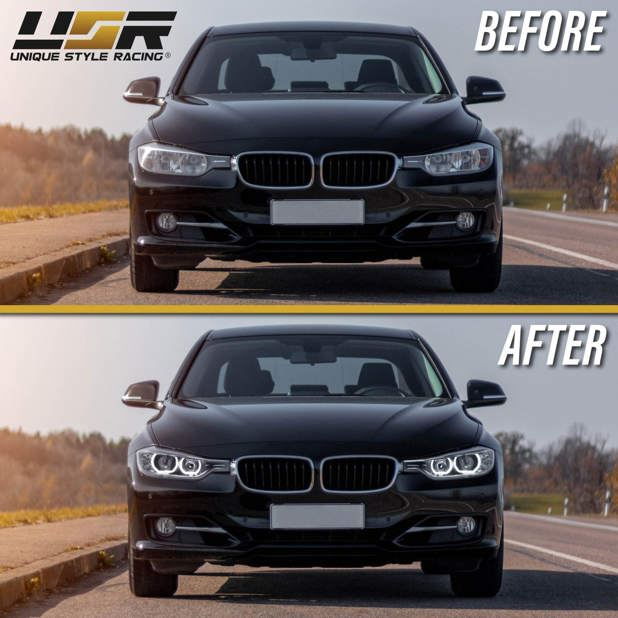 2012-2015 BMW F30 3 Series Black Projector Headlights with Halogen Bulbs