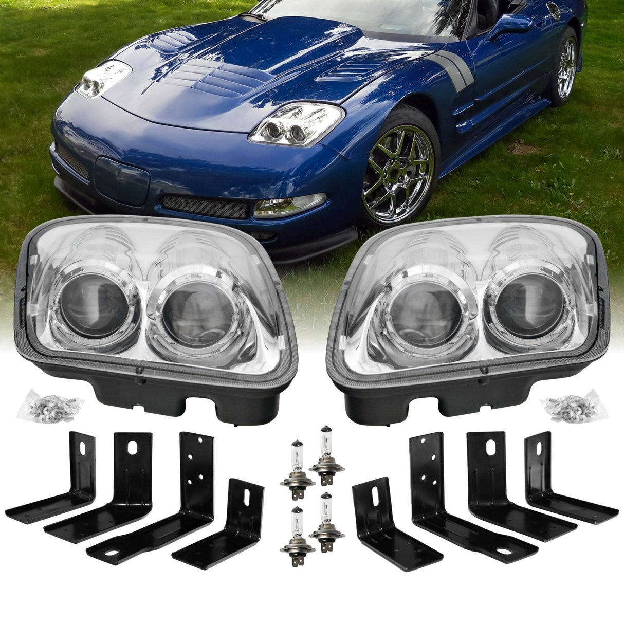 1997-2004 Chevrolet Corvette C5 Black Projector Headlights