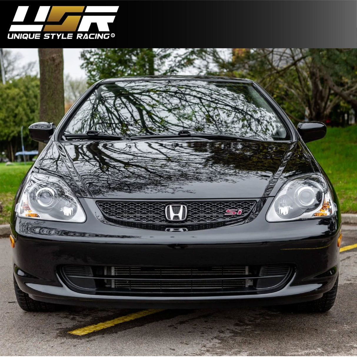 2002-2005 Honda Civic 3D Si Black Projector Headlight Set