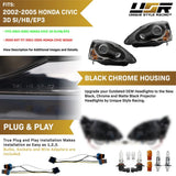 2002-2005 Honda Civic 3D Si Black Projector Headlight Set
