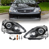 2002-2005 Honda Civic 3D Si Black Projector Headlight Set