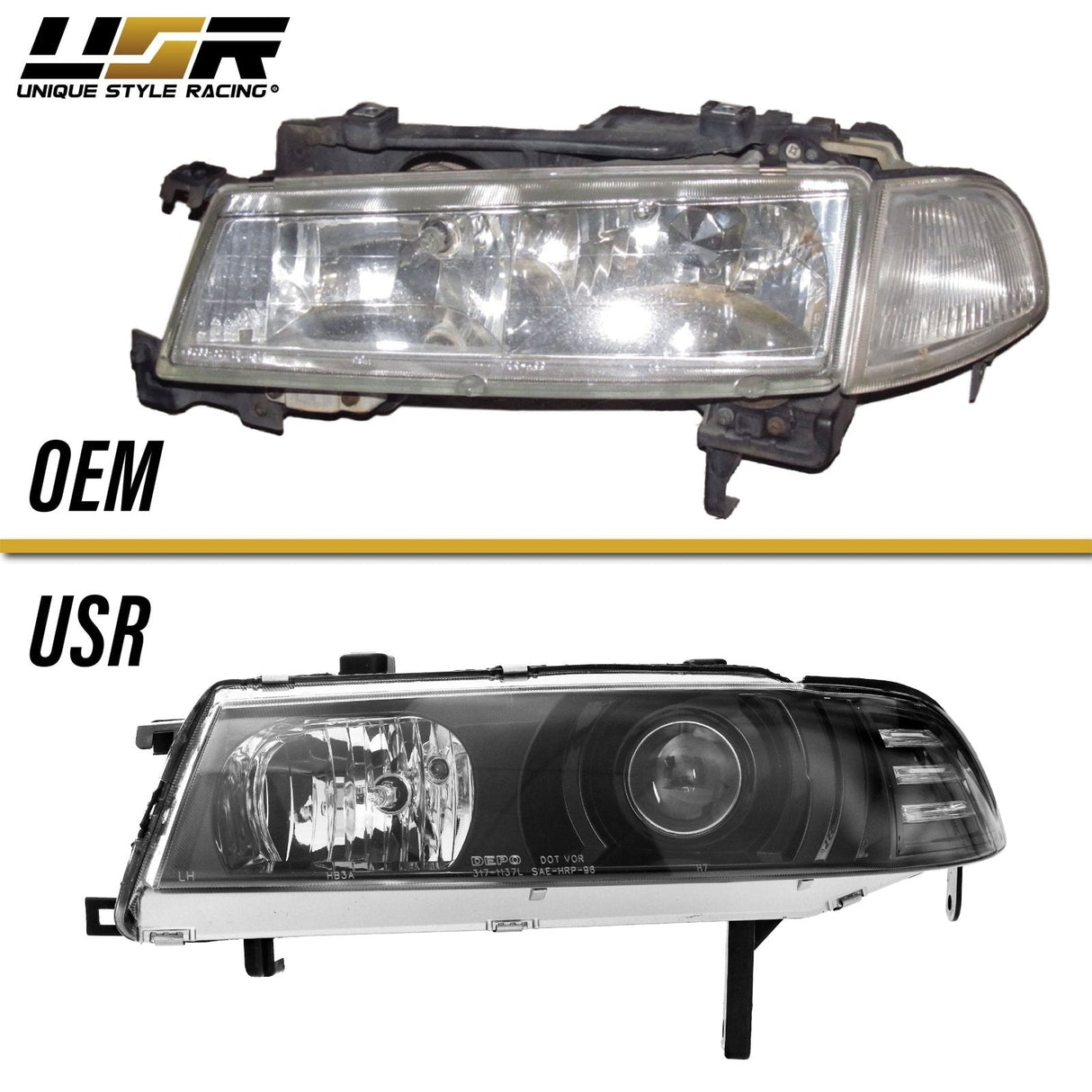 1992-1996 Honda Prelude DM Style Black Projector Headlight Set