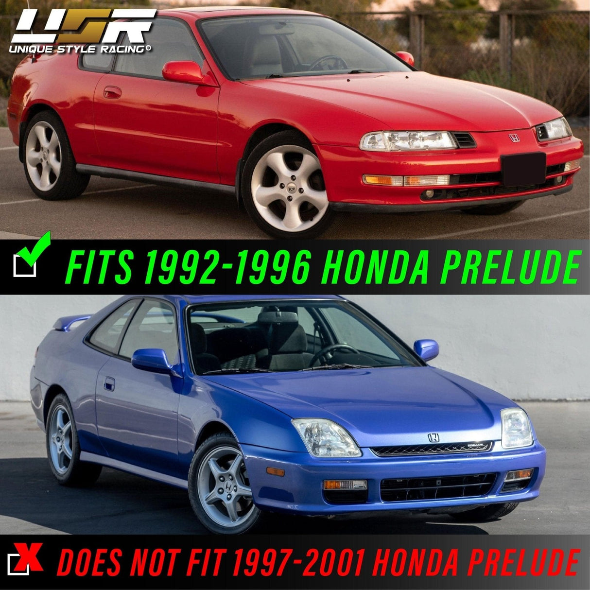 1992-1996 Honda Prelude DM Style Black Projector Headlight Set