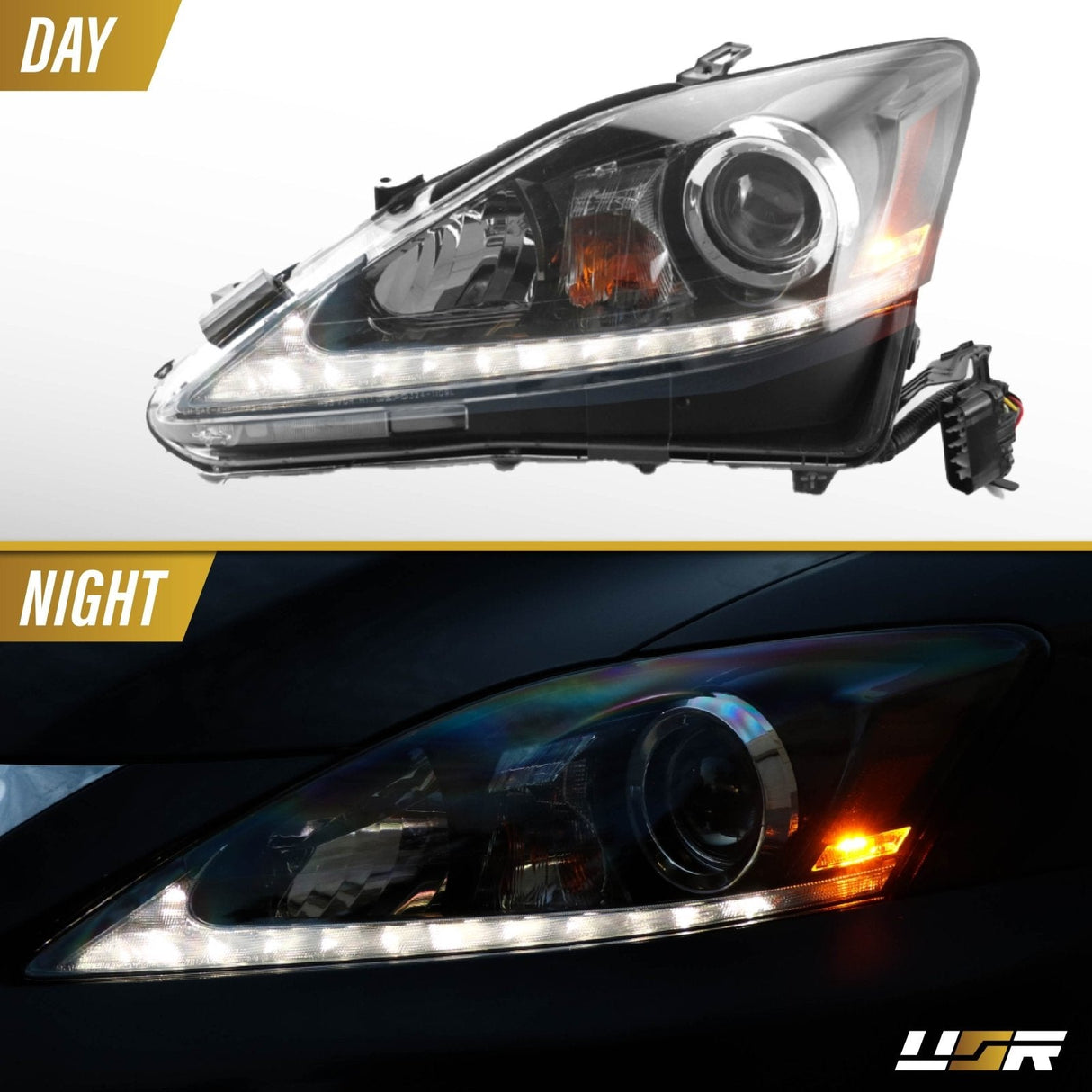 2006-2013 Lexus Is250/Is350 Depo V2 Oe Facelift Style W/Drl Led Bar Projector Black Headlight Set