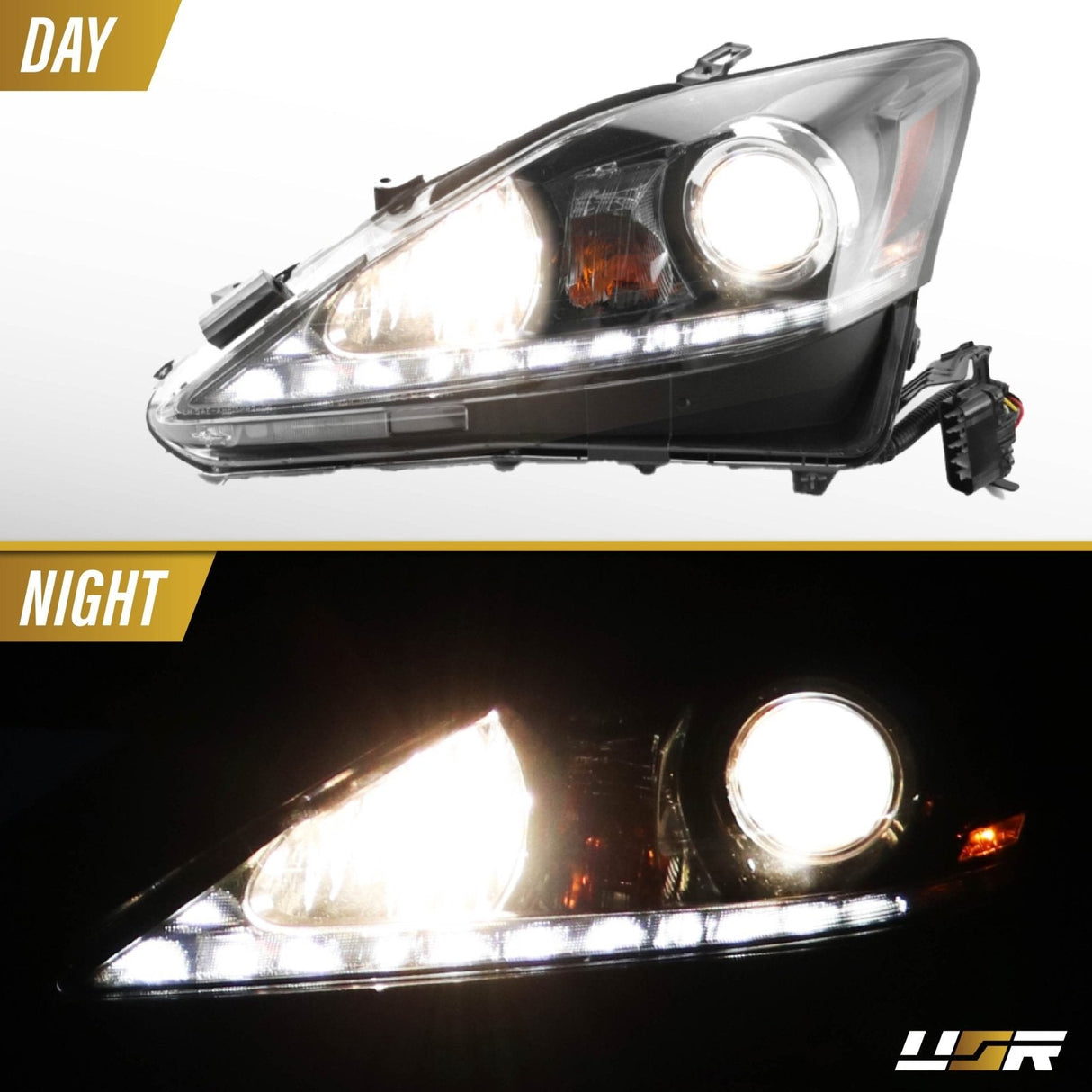 2006-2013 Lexus Is250/Is350 Depo V2 Oe Facelift Style W/Drl Led Bar Projector Black Headlight Set