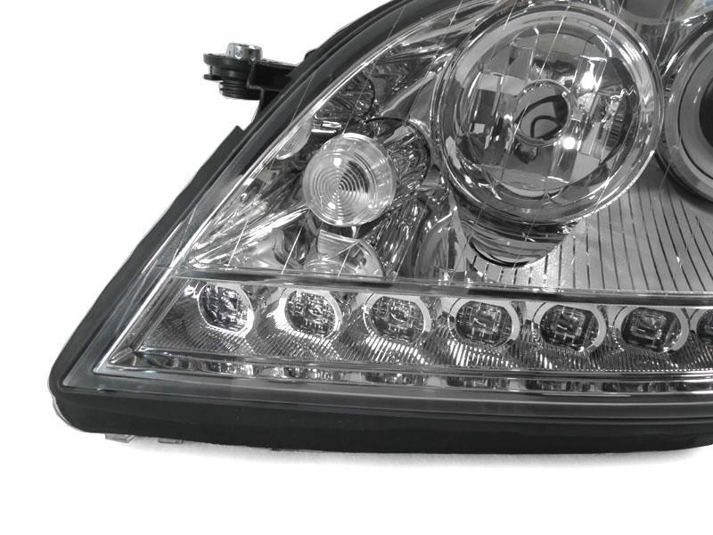 2006-2008 Mercedes W164 ML-Class Chrome Projector Headlights w/ LED Strip