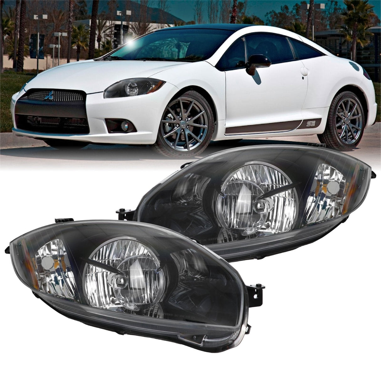 2006-2009 Mitsubishi Eclipse Black Housing Headlights