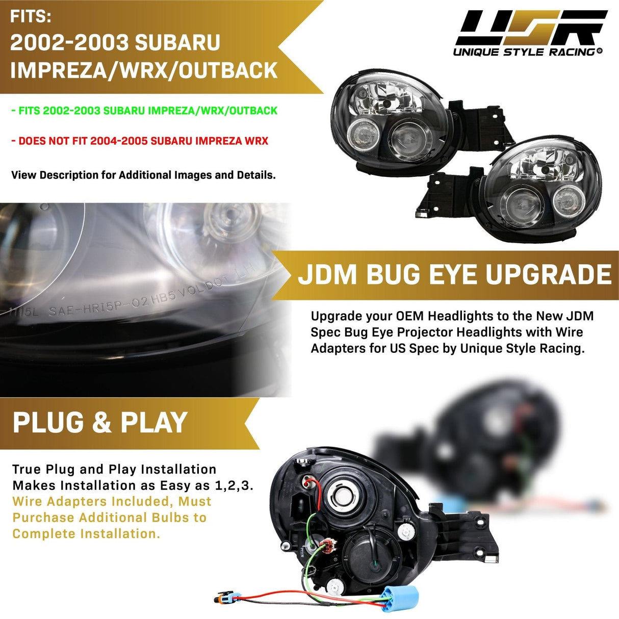 2002-2003 Subaru Impreza JDM Style Projector Headlights