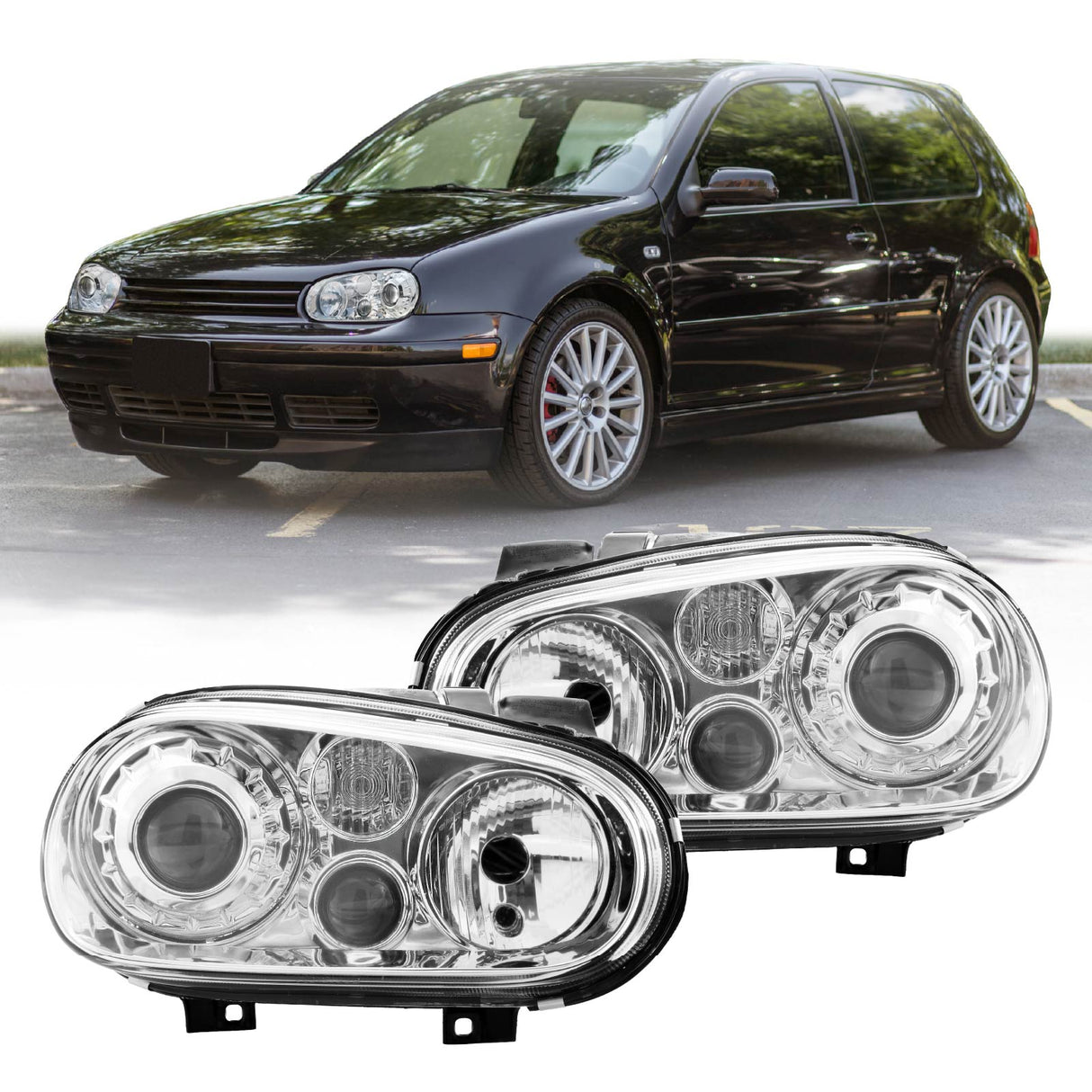 1999-2004 Volkswagen Golf GTI E-Code Chrome Projector Headlights