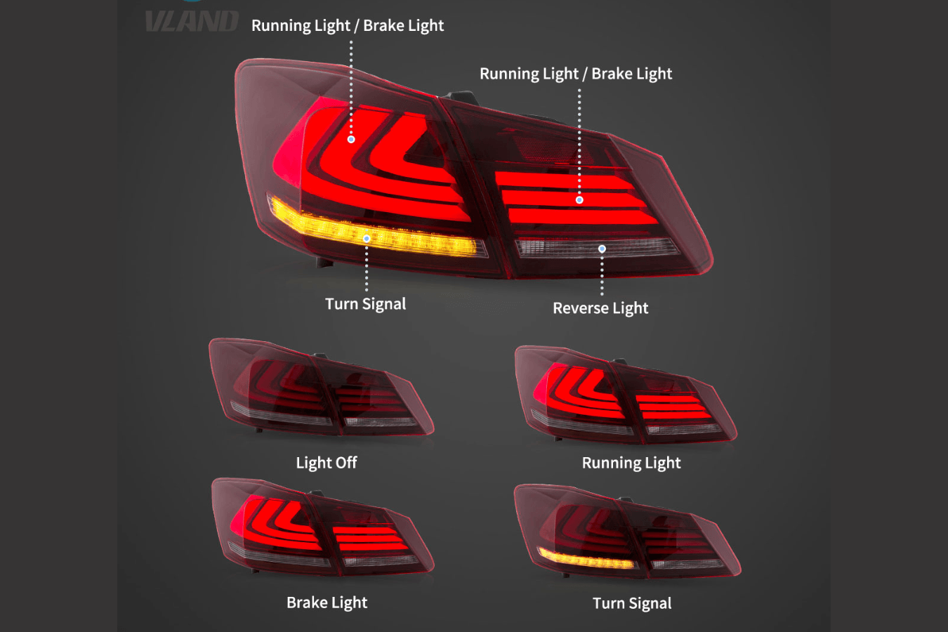 Honda Accord 9th Gen -Red,Red Smoked, Full Smoke- LED Tail Lights Upgrade (2013-2017) - K2 Industries