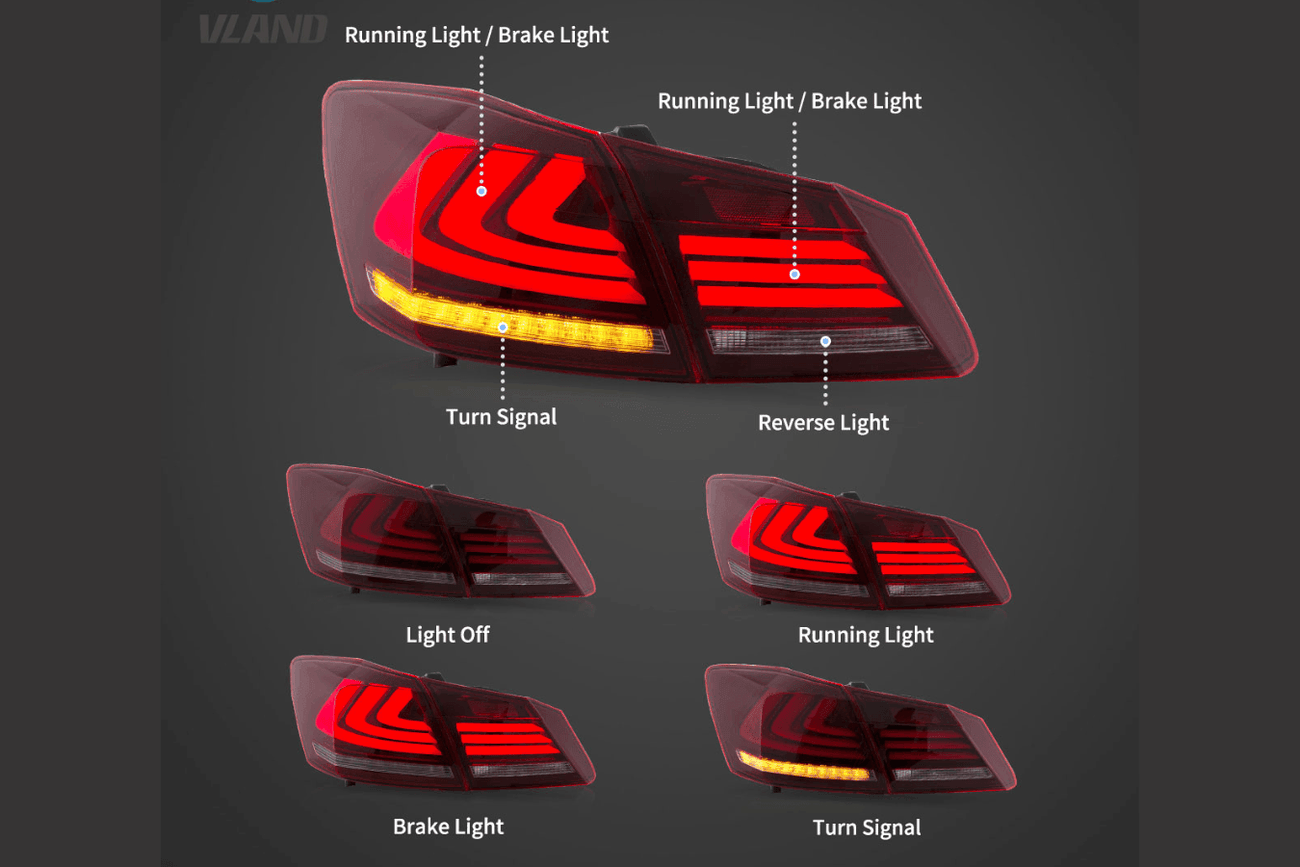 Honda Accord 9th Gen Red,Red Smoked, Full Smoke LED Tail Lights