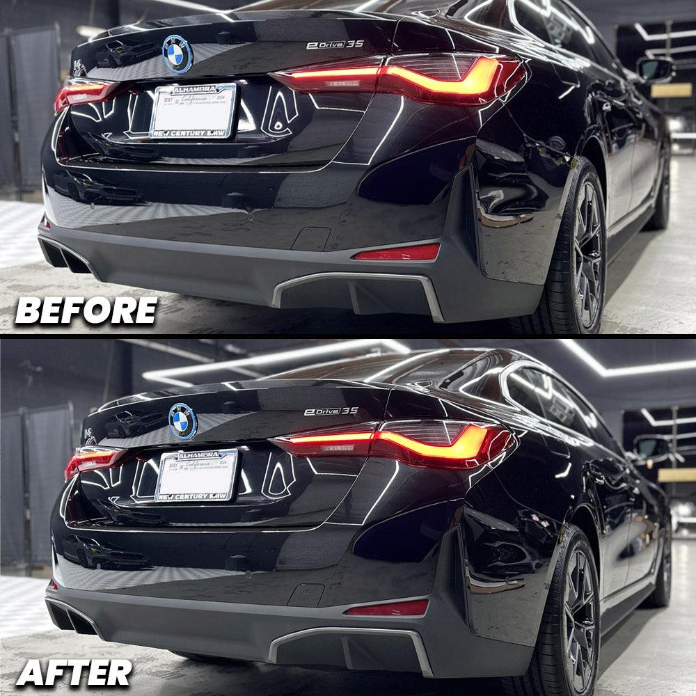 2021-2024 BMW i4 e35 e40 m50 Rear Bumper Reflector Pre-Cut Overlay SMOKE BLACKOUT