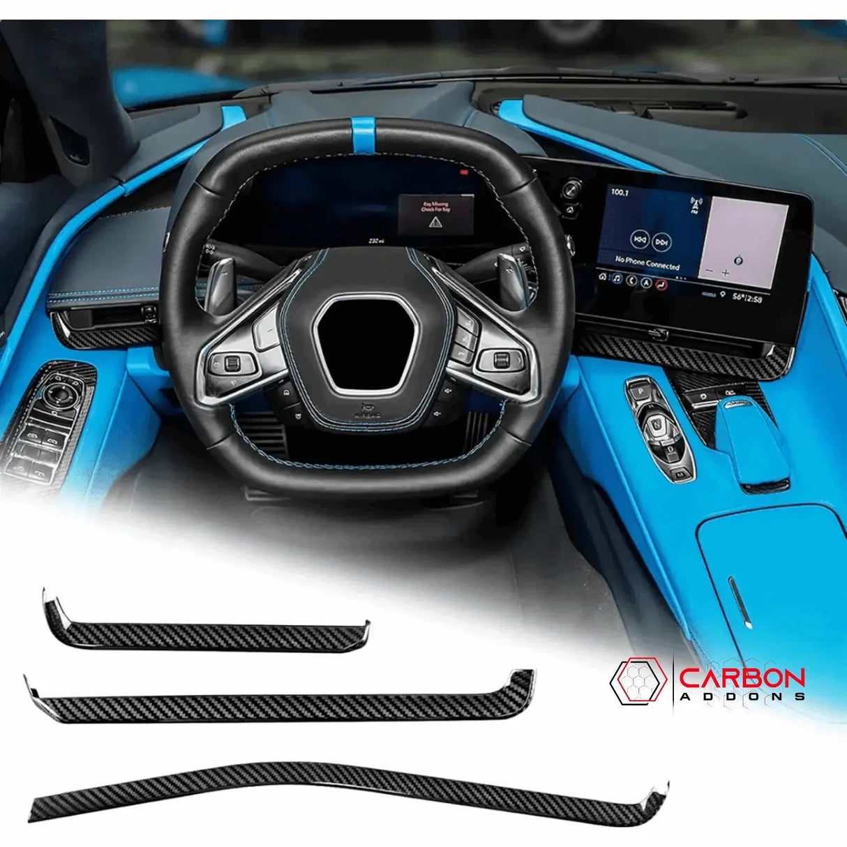 C8 Corvette Dash Chrome Trim Carbon Fiber Cover Kit