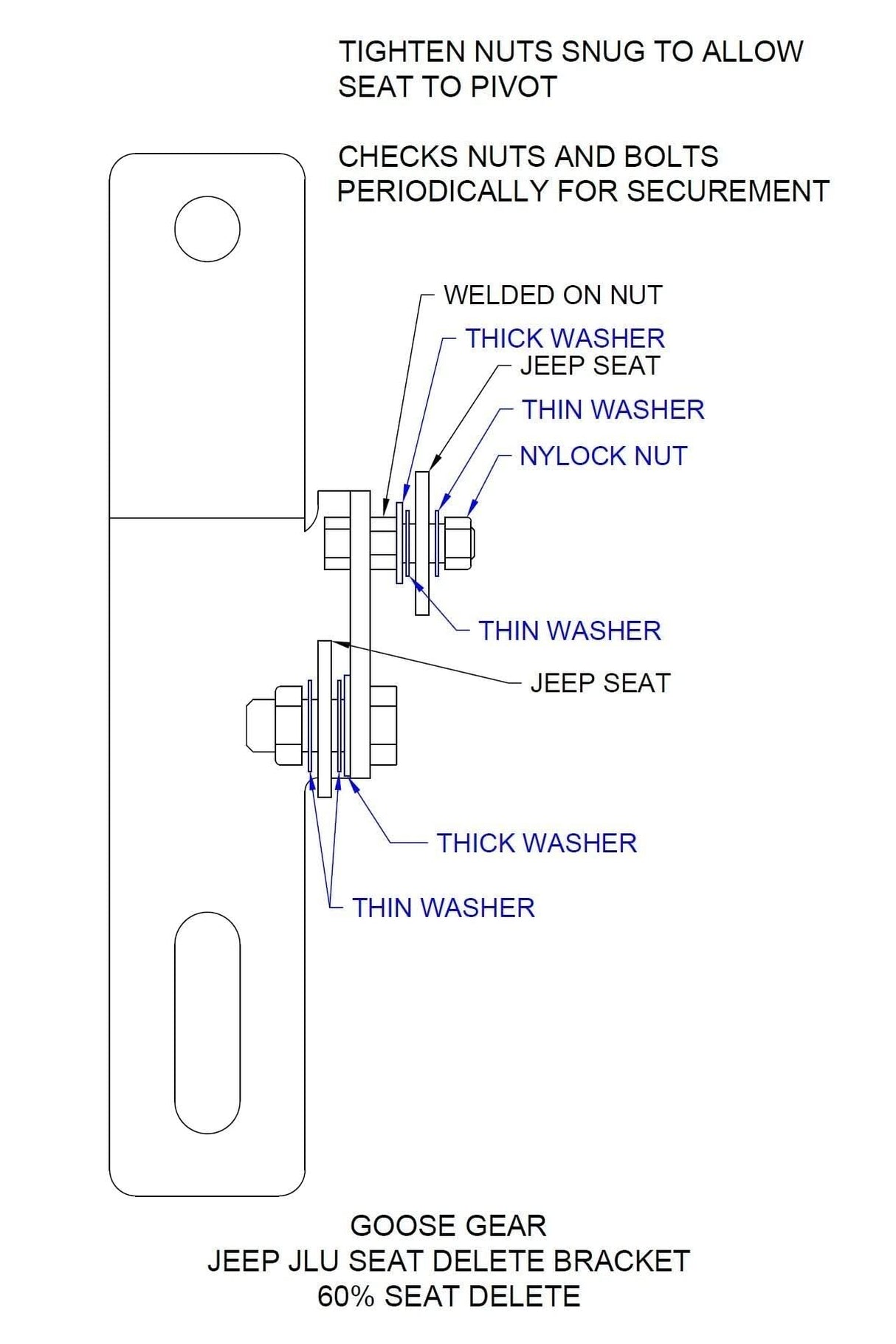 Jeep Wrangler 2018-2023 JLU 4 Door - 60% Seat Delete Bracket
