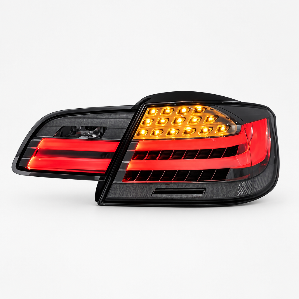 Clear CSL-style tail light components with the supplier's illustrated red and amber illumination
