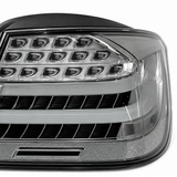 Close-up of the clear outer tail light lens, unlit LED cells and horizontal light guides