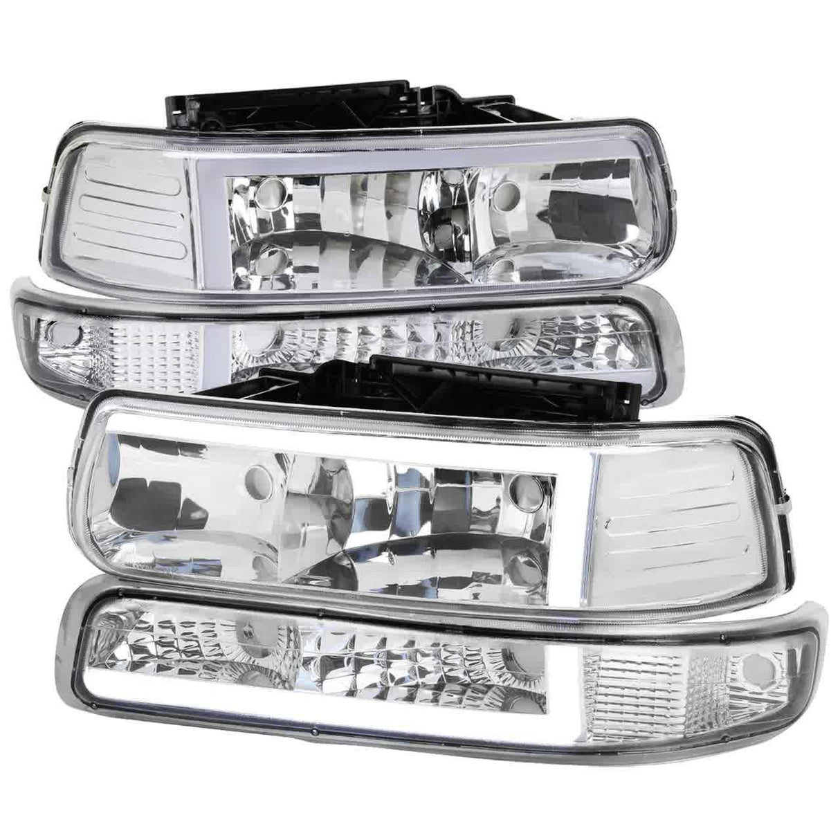 Spec-D Headlights Chevy Silverado 1500 (99-02) 2500HD 3500 (01-02) Crystal LED Bar & Bumper Lights-  Clear or Smoke