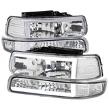 Spec-D Headlights Chevy Silverado 1500 (99-02) 2500HD 3500 (01-02) Crystal LED Bar & Bumper Lights-  Clear or Smoke