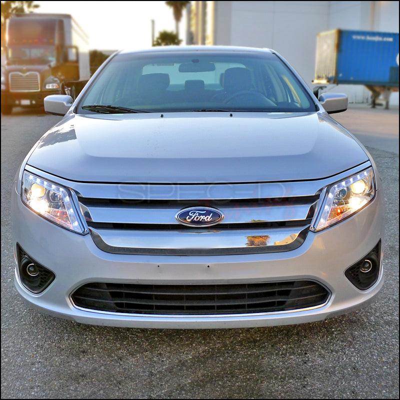 Spec D Projector Headlights Ford Fusion 2010 2011 2012 w LED DRL Black Tinted or Chrome Black w Clear Lens