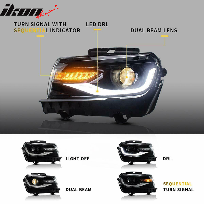 2014-2015 Chevrolet Camaro 6th Gen Style Projector DRL LED Headlights