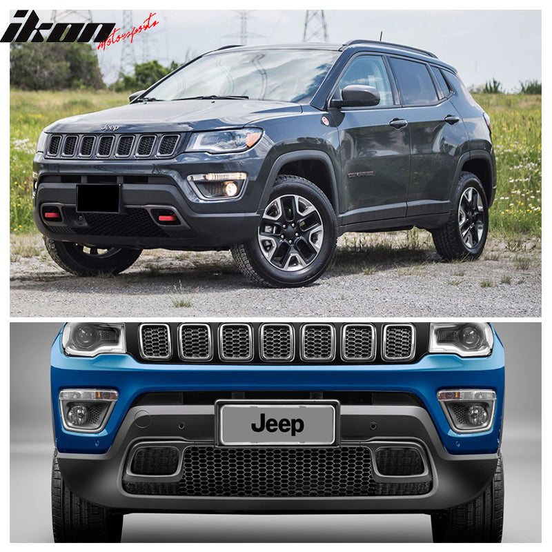 Fits 17-18 Jeep Compass Front Clear Glass Lens Black Cover Shell Pair