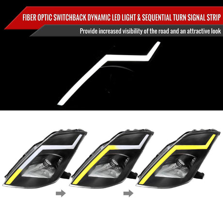 Nissan 350Z Switchback Sequential Animated LED Bar HID Projector Headlights (2003-2009) - K2 Industries