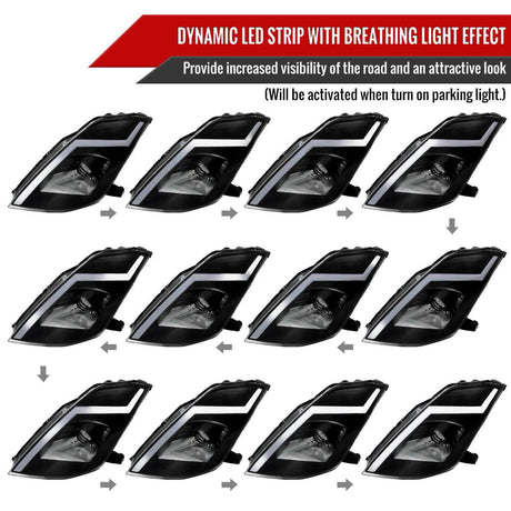 Nissan 350Z Switchback Sequential Animated LED Bar HID Projector Headlights (2003-2009) - K2 Industries