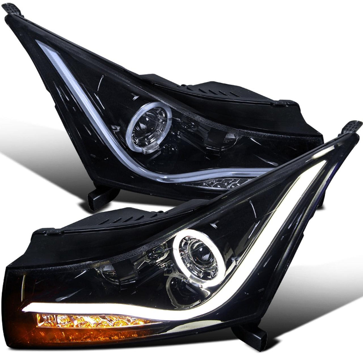Spec-D Projector Headlights Chevy Cruze (2011-2015) Halo w/ LED Bar - Black or Chrome