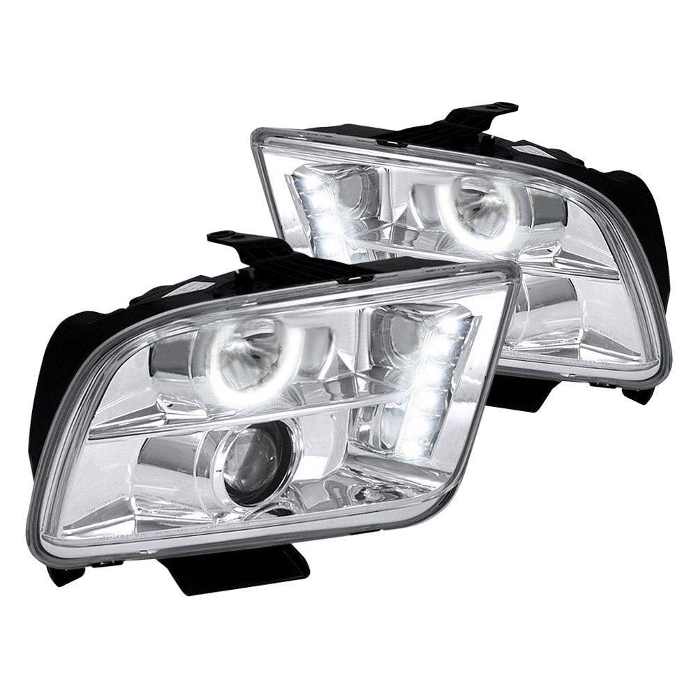 Spec-D Projector Headlights Ford Mustang S197 (05-09) w/ Halo & LED Strip - Black or Chrome