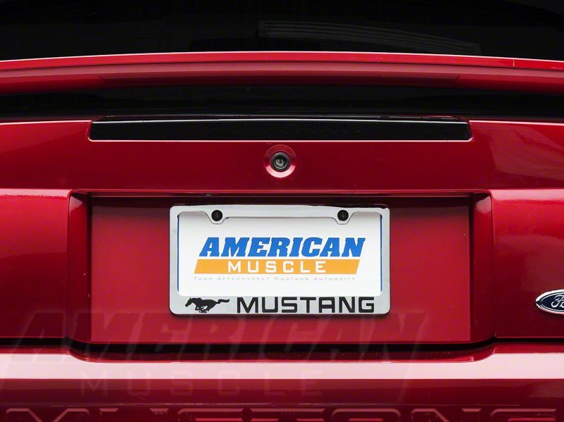 SpeedForm License Plate Frame; Black Pony with Black Mustang Lettering (Universal; Some Adaptation May Be Required)