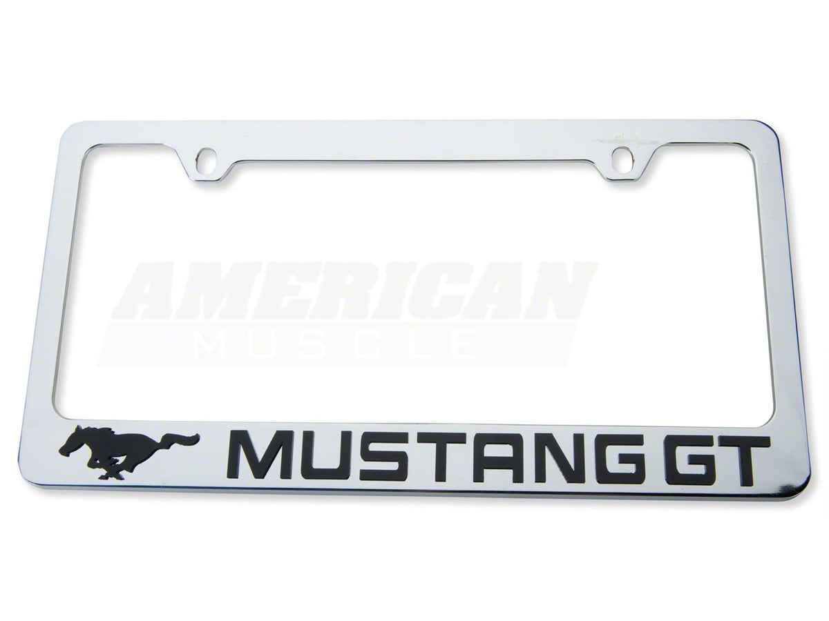 SpeedForm License Plate Frame; Black Pony with Mustang GT Lettering (Universal; Some Adaptation May Be Required)