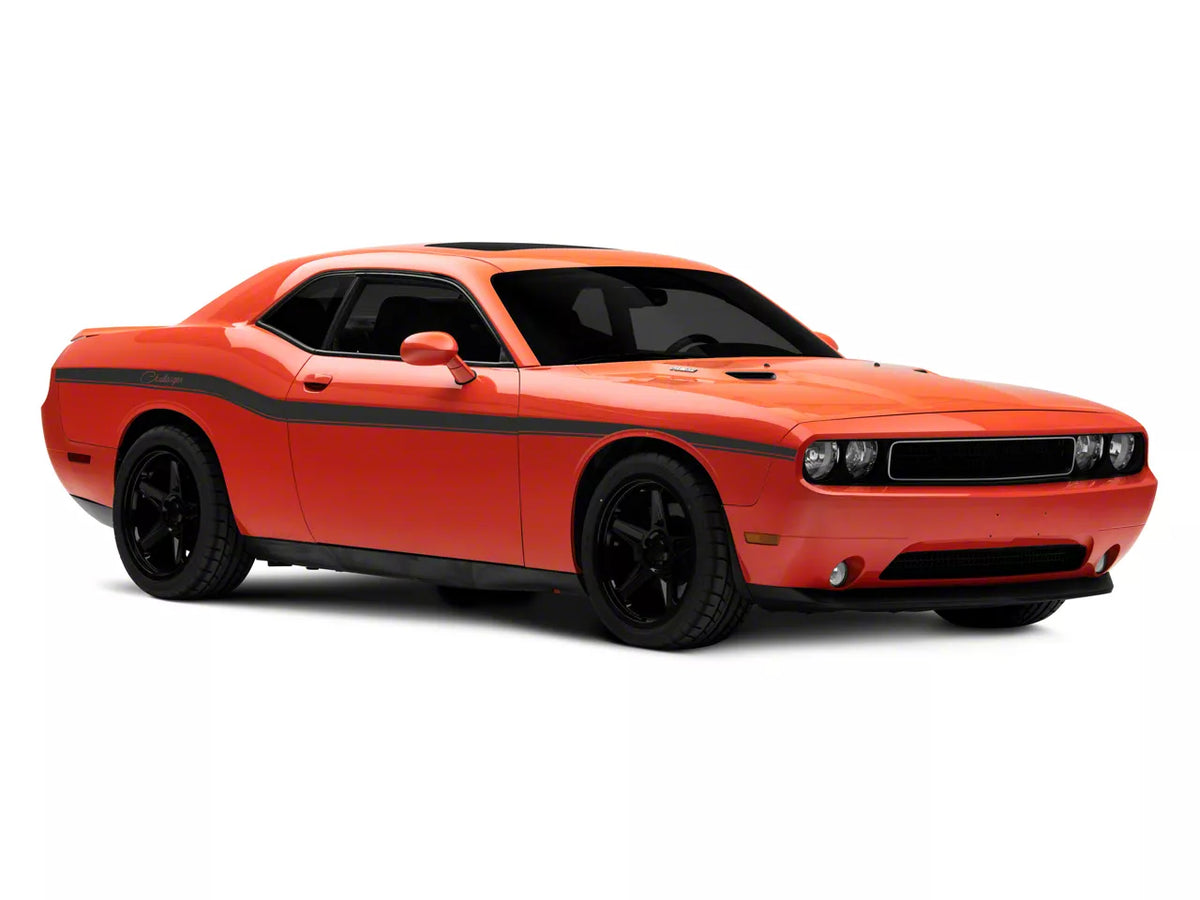 Mopar Licensed by SEC10 Lowerbelt Line Stripes with Challenger Script Logo; Matte Black (08-13 Challenger)