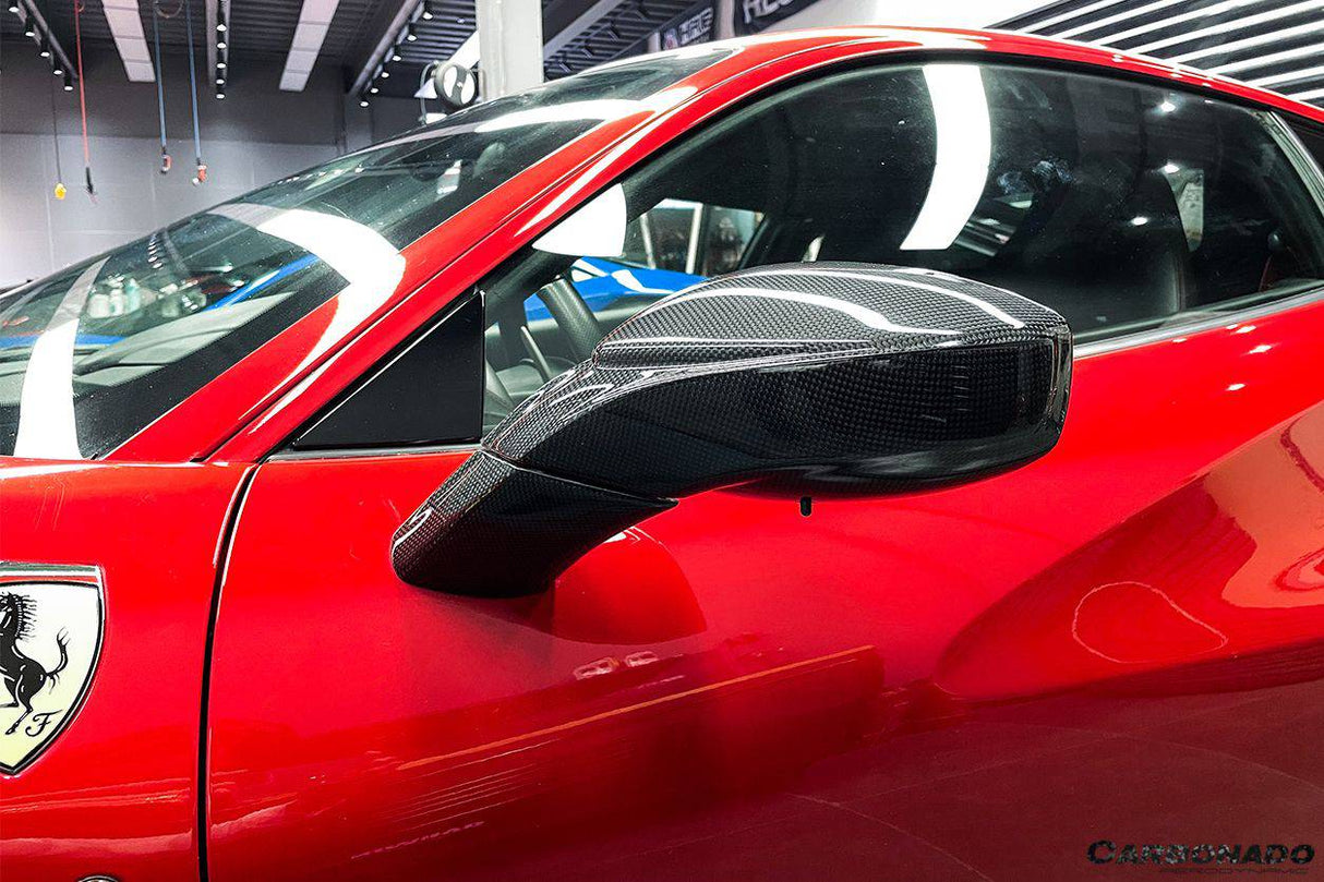 2015-2020 Ferrari Carbon Fiber Mirror House with Base Replacement Carbonado (OE) | Fits: F8, 488, Pista