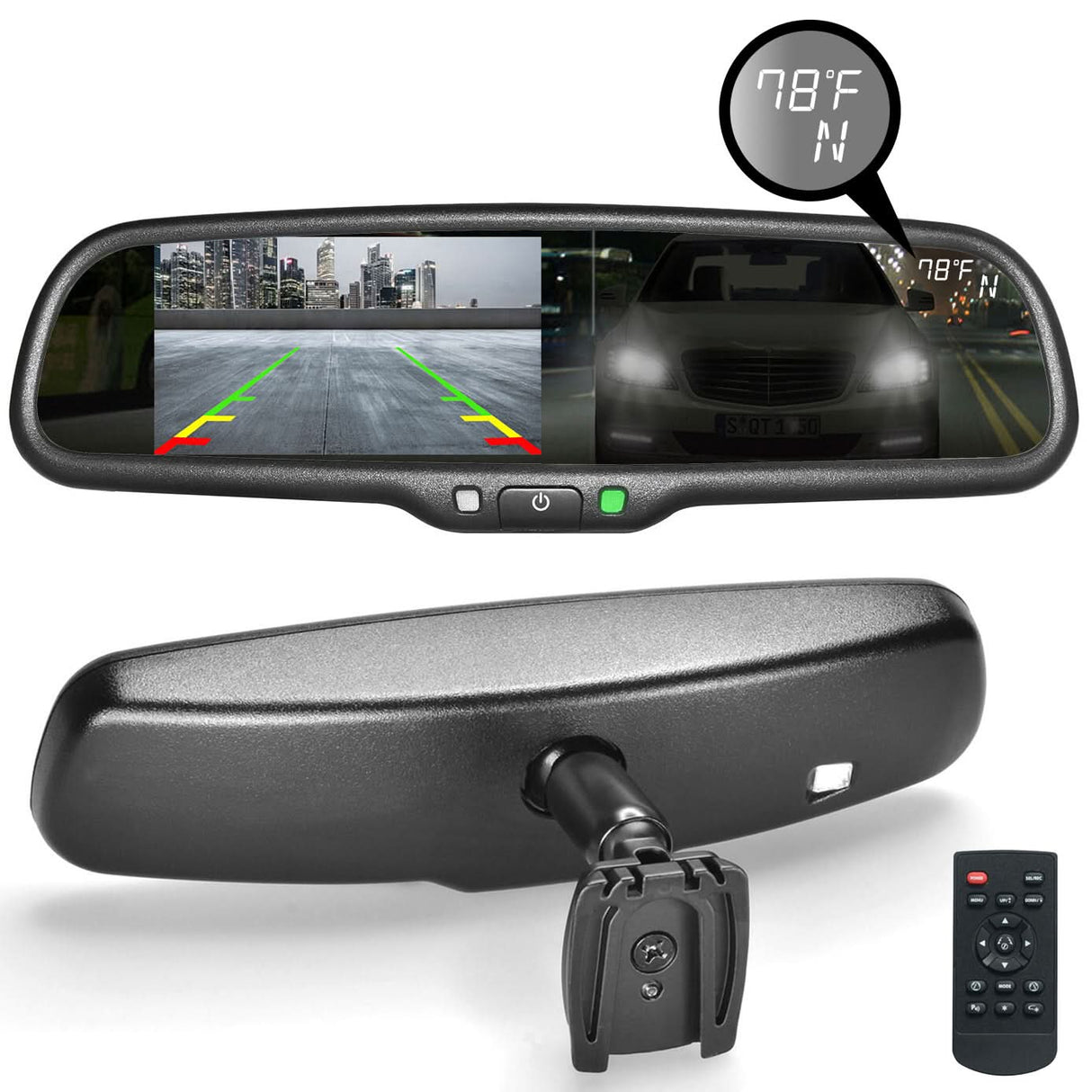 Master Tailgaters 10.5" Rear View Mirror with 4.3" LCD Screen + Dimming + Adjustable Guide Lines + Compass & Temperature | Rearview Universal Fit | Auto Adjusting Brightness LCD | Anti Glare | Original Mirror Replacement