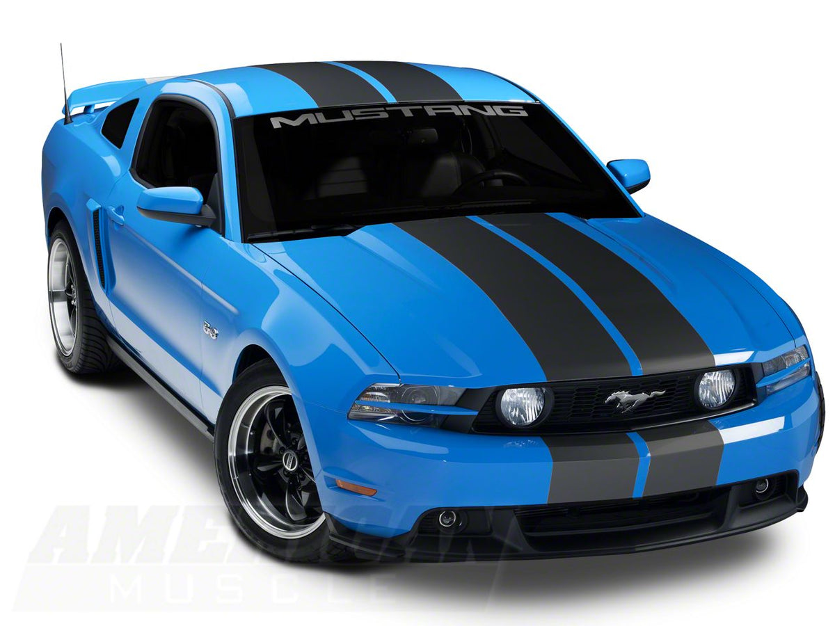 SEC10 GT500 Style Stripes; Matte Black; 10-Inch (05-14 Mustang)
