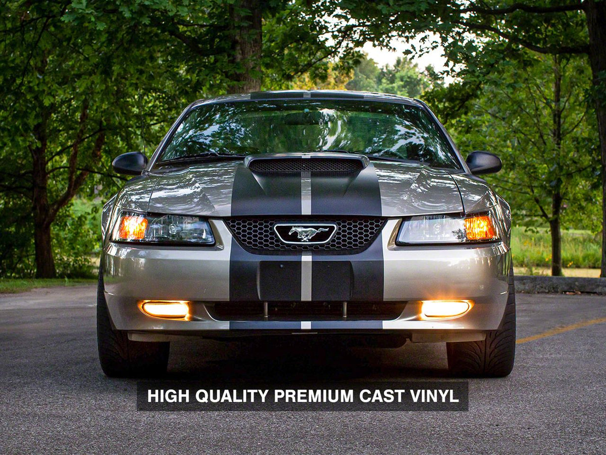 SEC10 GT500 Style Stripes; Matte Black; 10-Inch (79-93 Mustang)