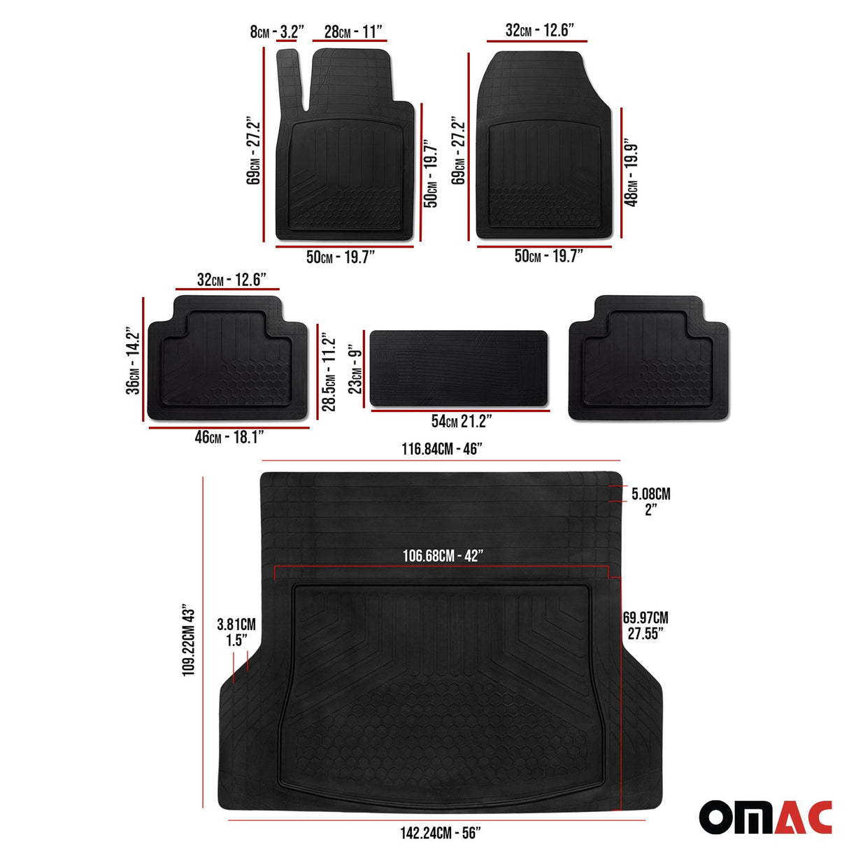 BMW Universal Floor Mats & Cargo Liner Waterproof Rubber TPE Black 6 Pcs