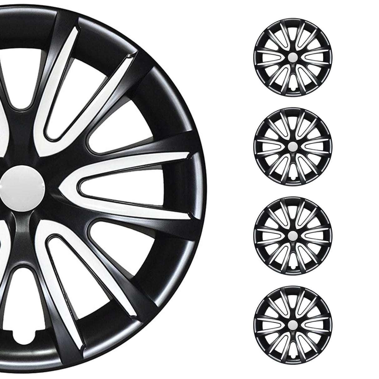 Bicolo Hub Caps Wheel Cover 15" Black & White Full Set 4 pcs.