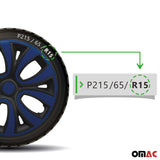 ColorFlex Hub Caps Wheel Cover 15" Black Matt & Dark Blue Full Set 4 pcs.