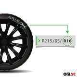 Bicolo Hub Caps Wheel Cover 16" Black Matt & Black Full Set 4 pcs.
