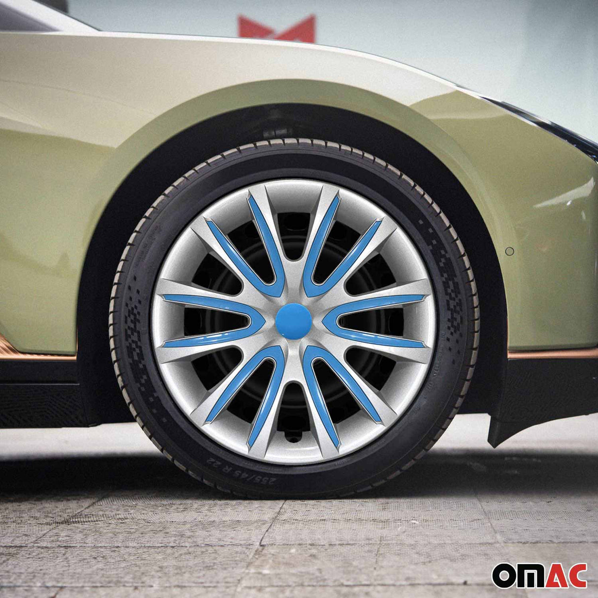 Bicolo Hub Caps Wheel Cover 15" Gray & Blue Full Set 4 pcs.