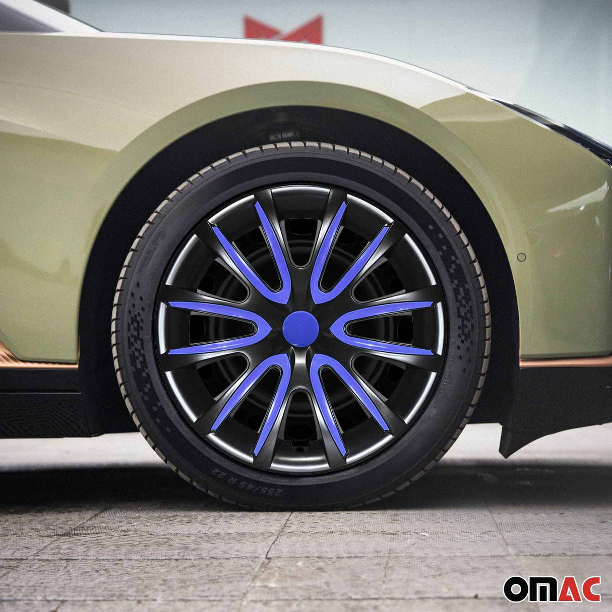 Bicolo Hub Caps Wheel Cover 16" Black & Dark Blue Full Set 4 pcs.