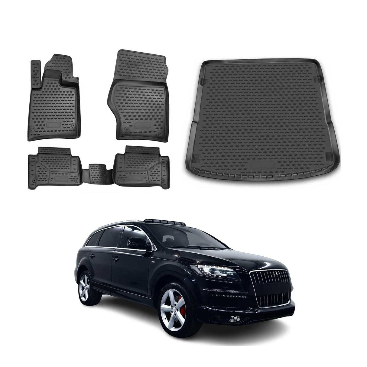 2007-2015 Audi Q7 1.gen Floor Mats & Cargo Liner Full Set All Weather Black