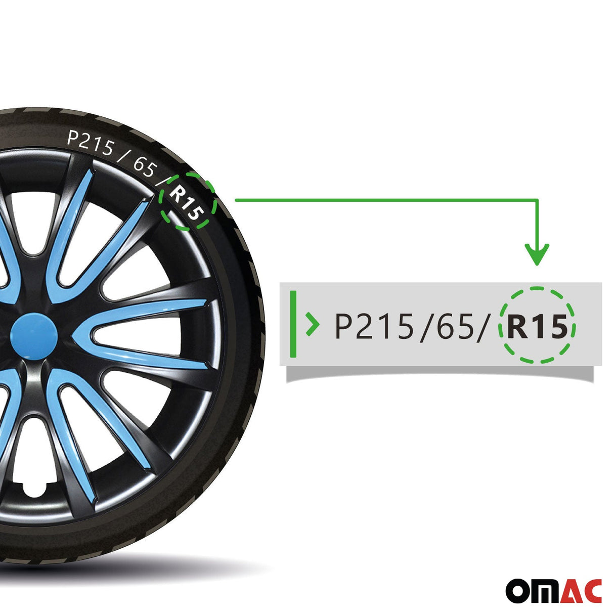 Bicolo Hub Caps Wheel Cover 15" Black & Blue Full Set 4 pcs.