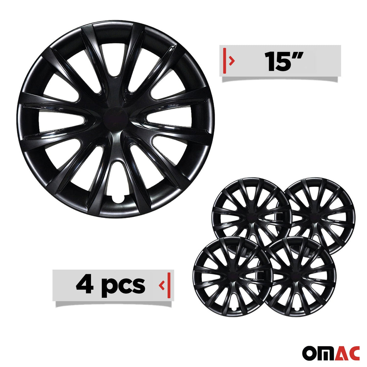 Bicolo Hub Caps Wheel Cover 15" Black & Black Full Set 4 pcs.
