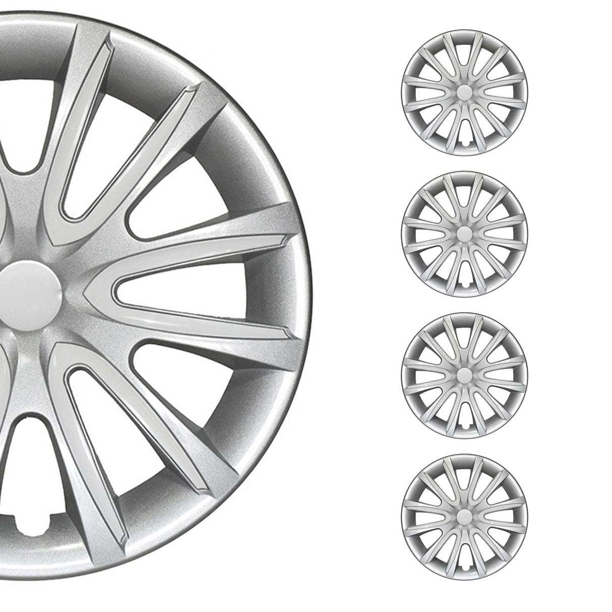 Bicolo Hub Caps Wheel Cover 15" Gray & White Full Set 4 pcs.