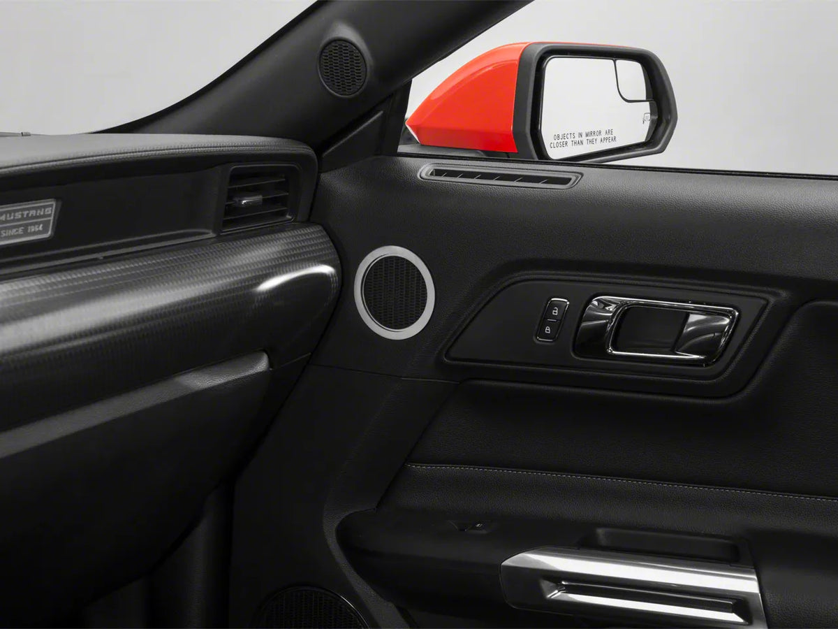 Speedform Lower Door Speaker Trim With 5.0 Logo; Brushed (15-23 Mustang Gt)