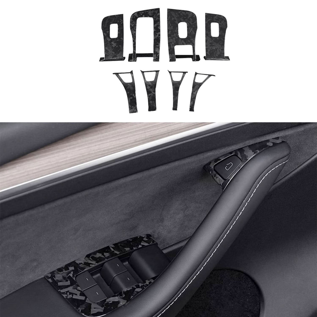 Dry Carbon Fiber Window & Door Switch Covers for Model Y / Model 3（Left Hand Drive）