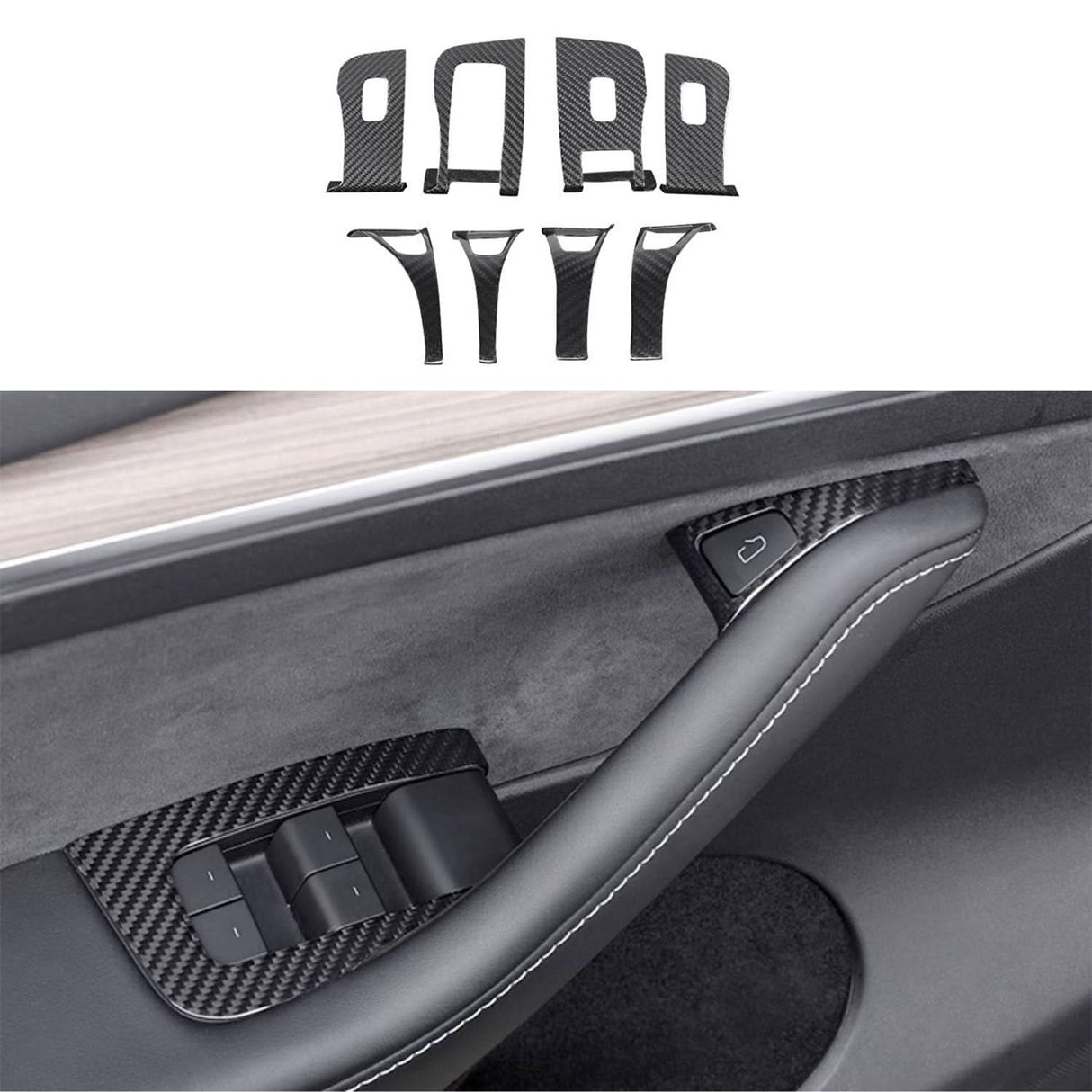 Dry Carbon Fiber Window & Door Switch Covers for Model Y / Model 3（Left Hand Drive）